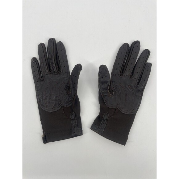 VTG 80s Leather Black Nylon Spandex Gloves Stretch Winter Driving Finale OS - Picture 4 of 9